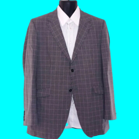 BEN SHERMAN DIVO Grey Fitted Plaid Blazer, XL Distinctive Accents